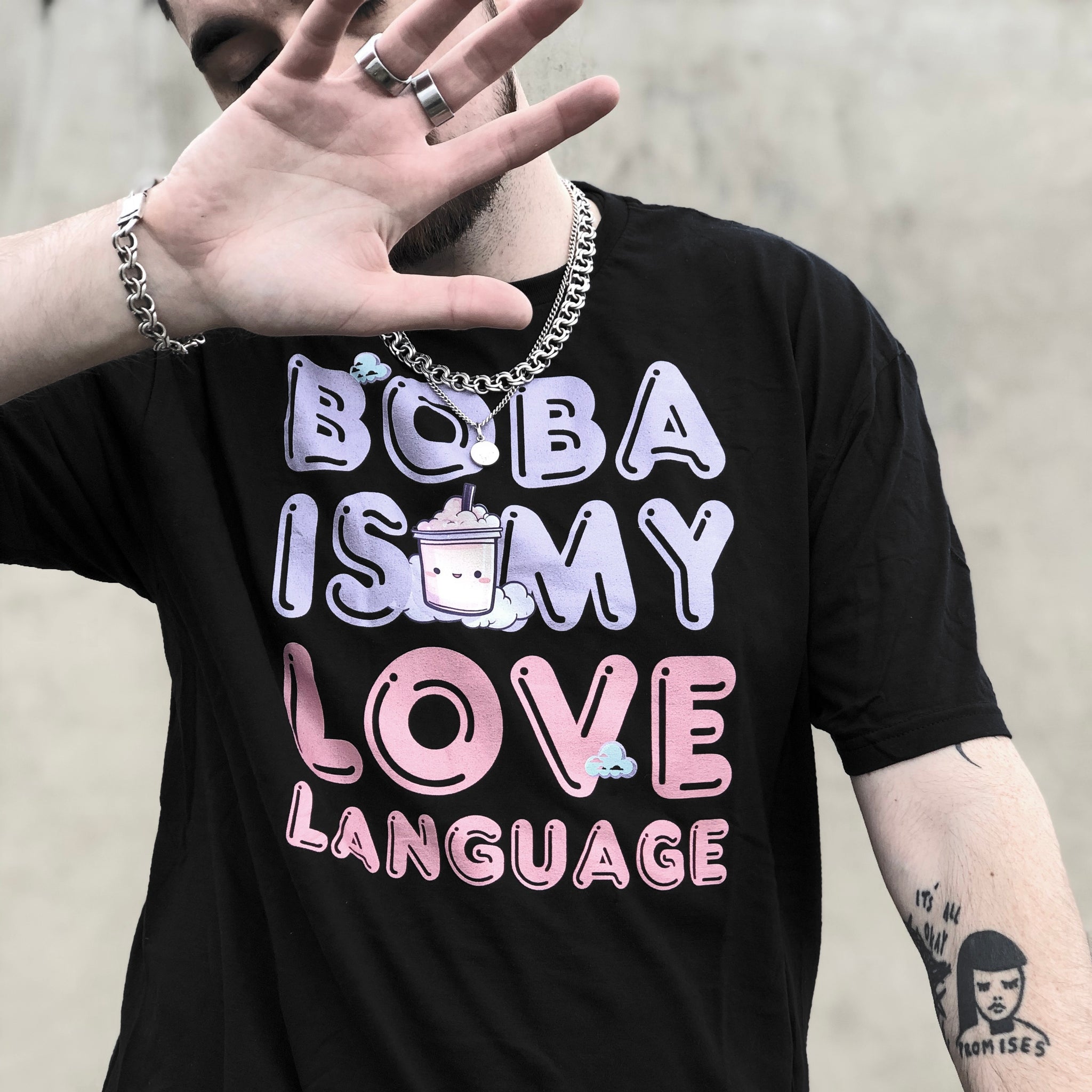 Boba Love Language Tee - White, Black, Navy, Purple
