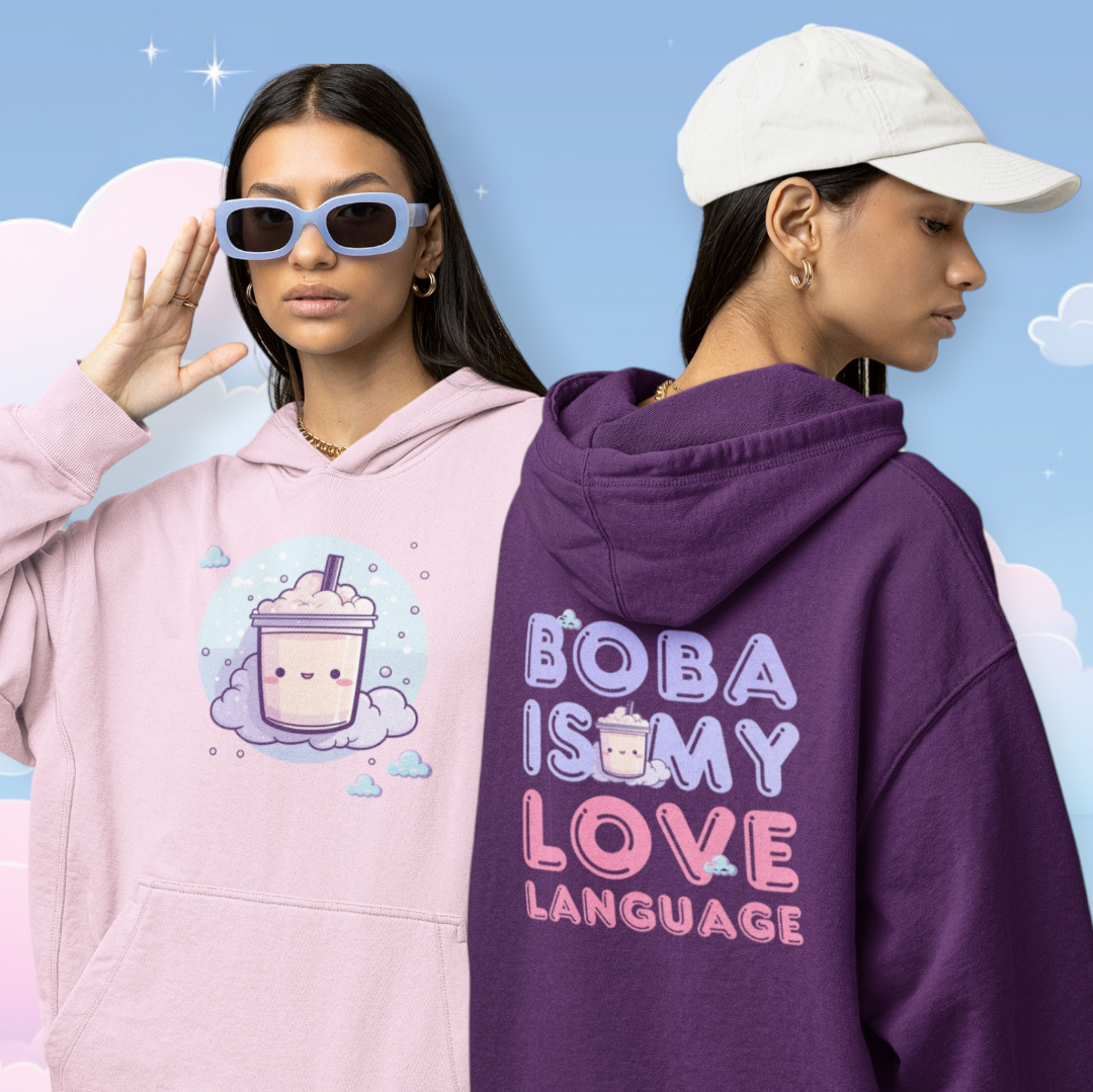 Boba Milk Tea Pullover Hoodie - White, Black, Pink