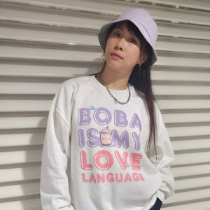 Boba Love Language Sweatshirt - Lilac Words