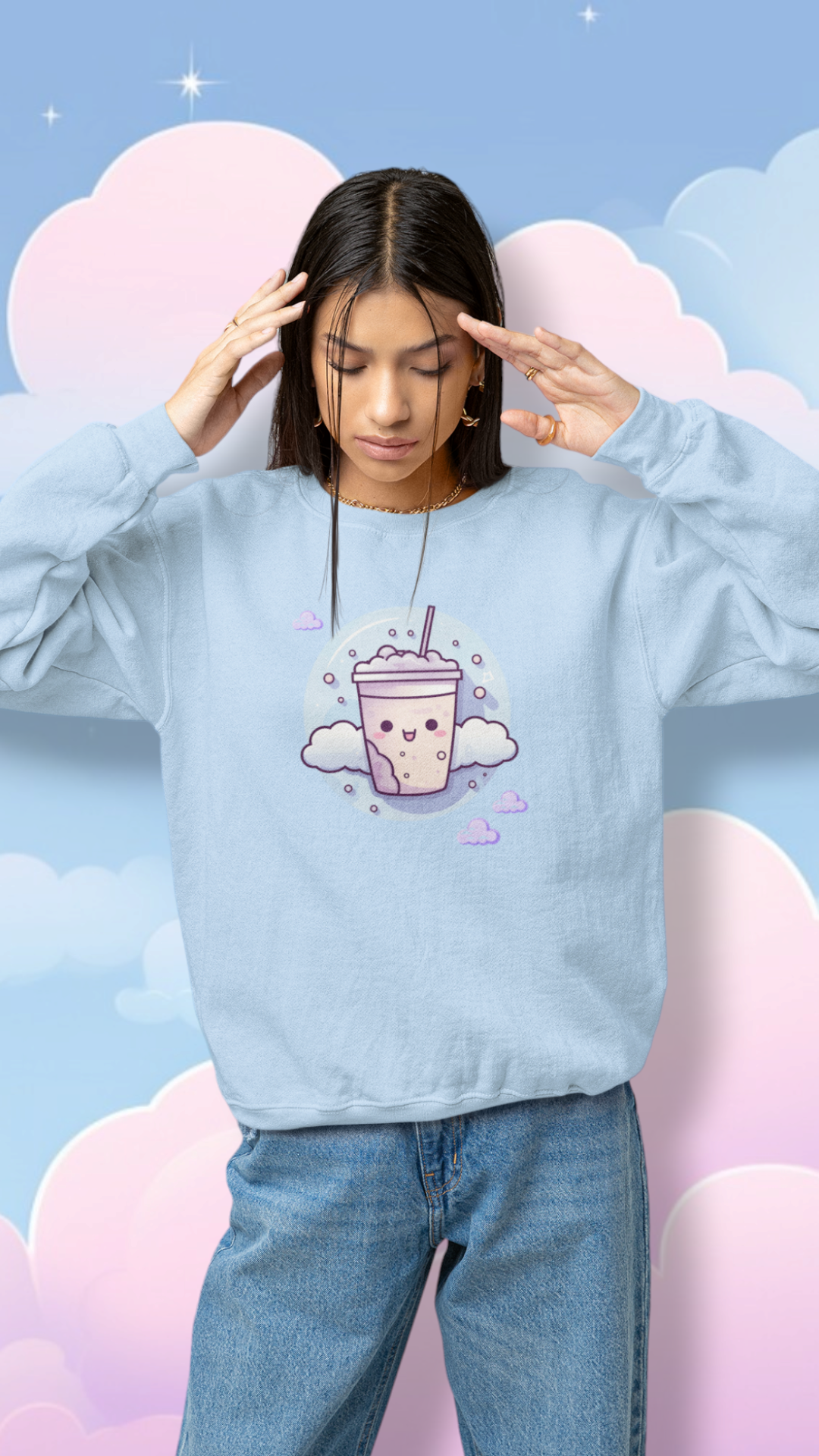 Boba Milk Tea Sweatshirt - Pink, Sky Blue, Black, Dark Gray