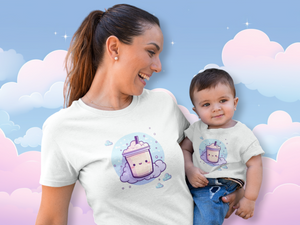 Boba Milk Tea Infant Tee (6-24M) - Pink & White