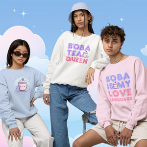 Boba Queen Sweatshirt - White, Black, Pink