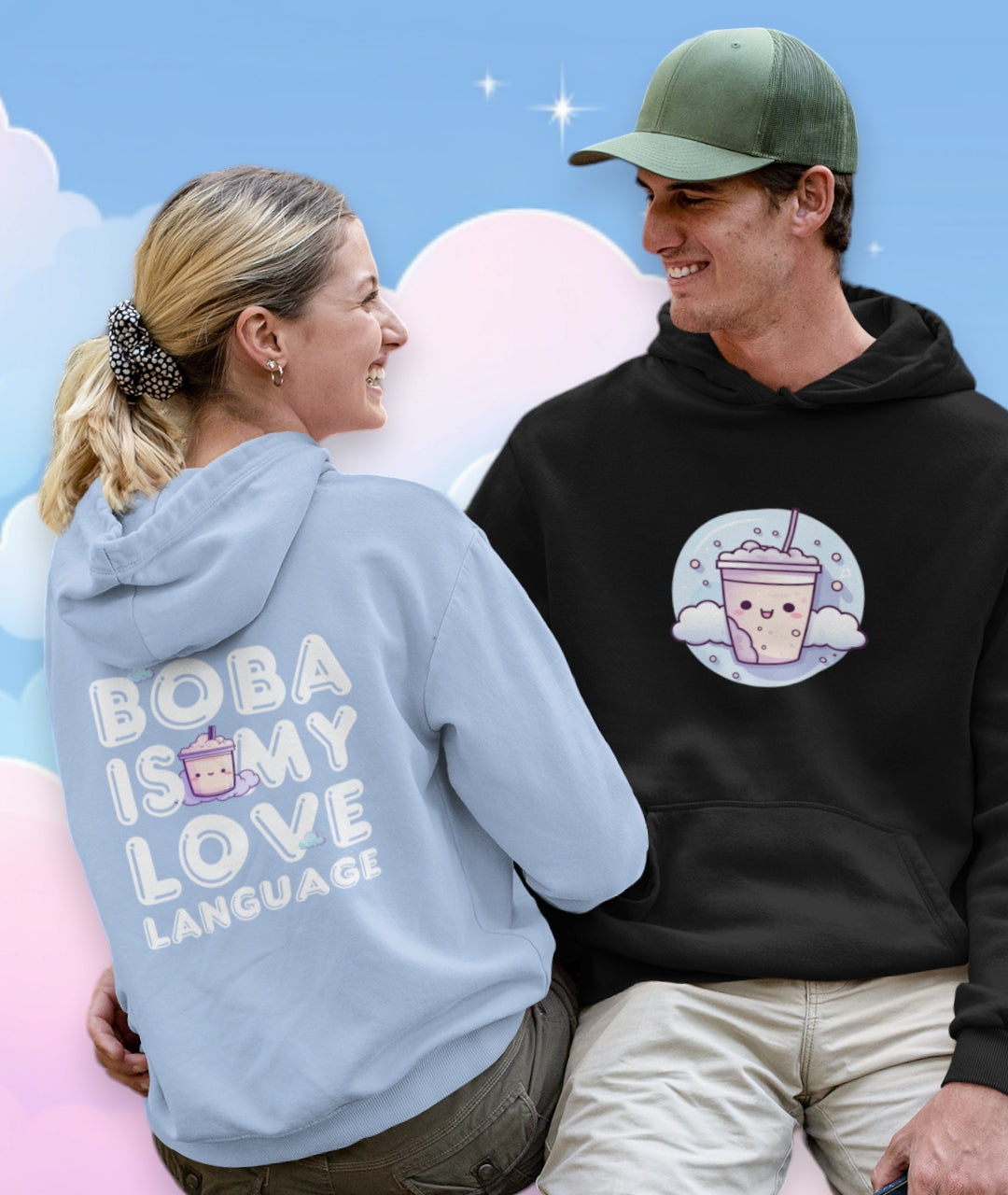 Boba Tea Pullover Hoodie - White, Black, Pink