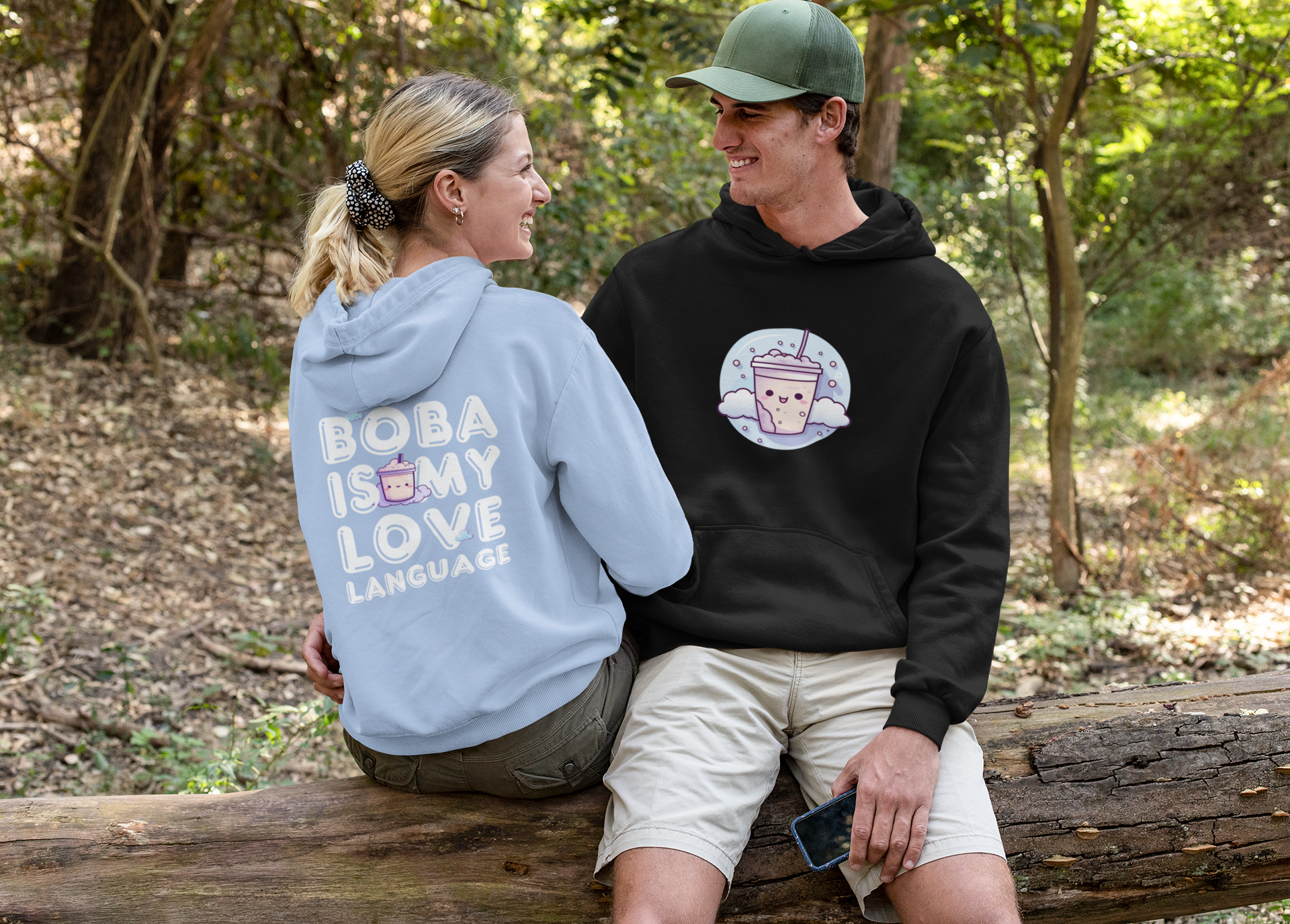 Boba Love Language Pullover Hoodie - Sky Blue