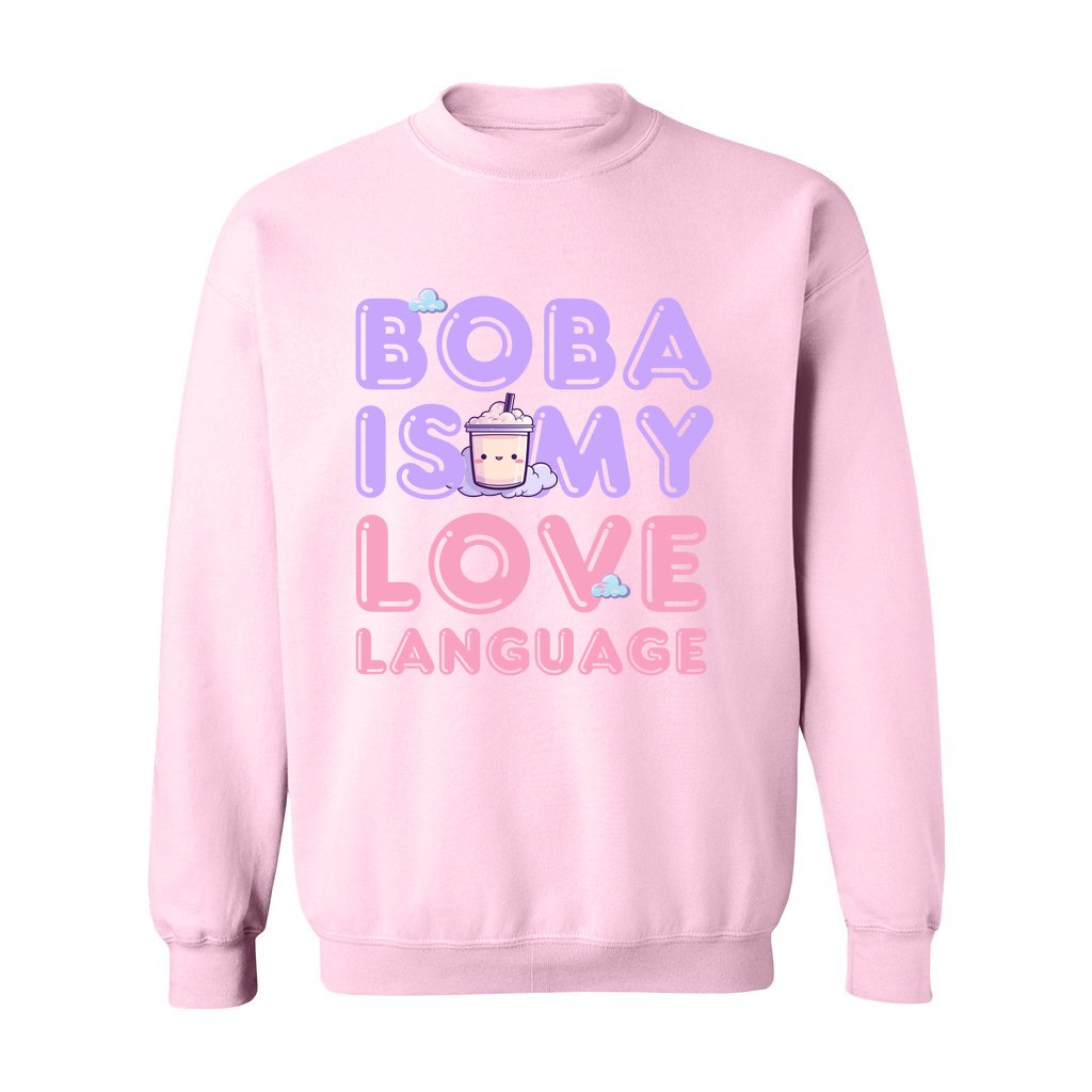 Boba Love Language Sweatshirt Lilac Words - White, Pink, Black